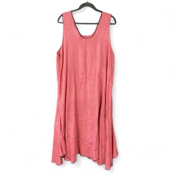 Cynthia Ashby Deep Salmon Sleeveless Flowy Lightweight Linen Midi Dress Large - Picture 1 of 9
